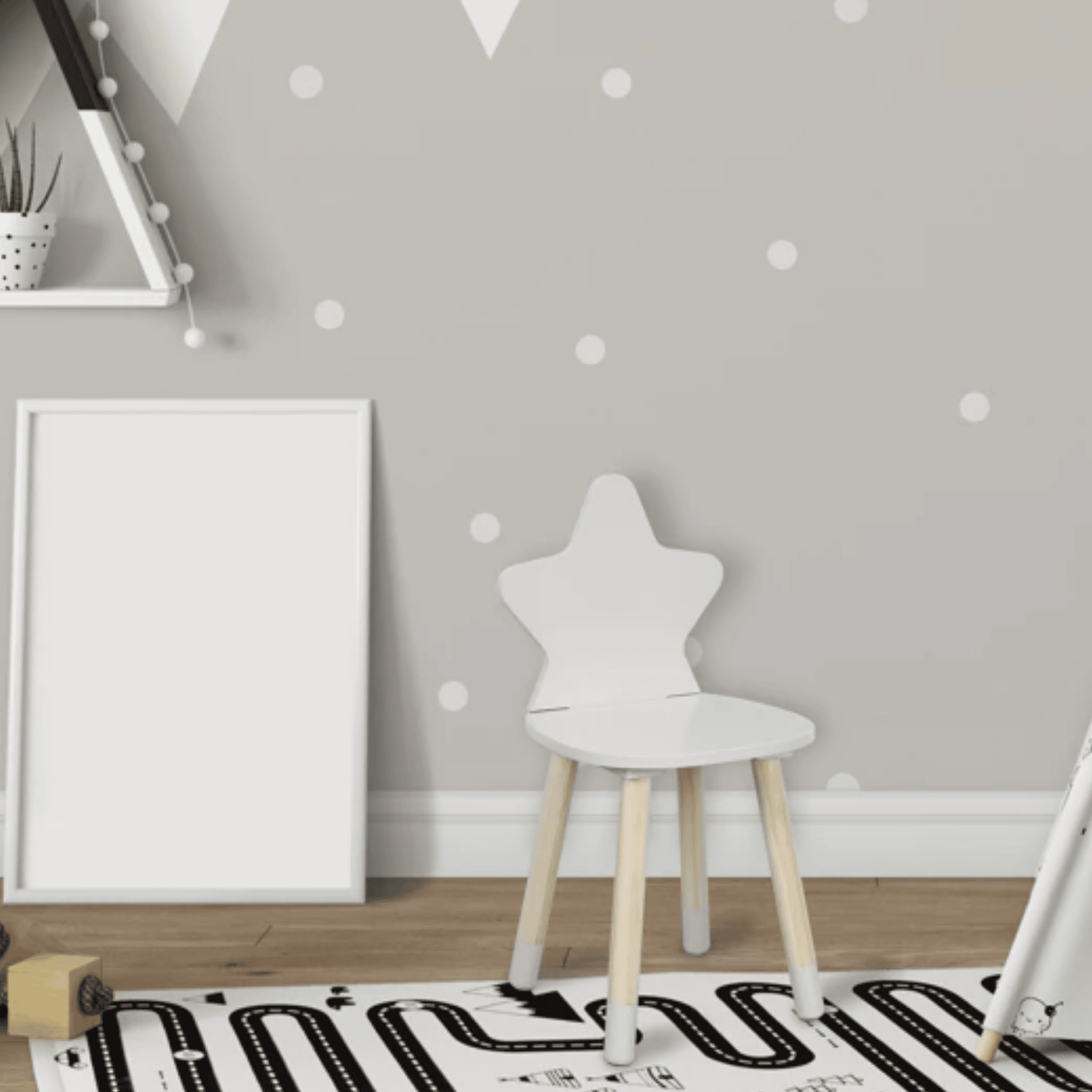 Valge puidust laste tool Täht – männipuidust tool tähekujulise seljatoega